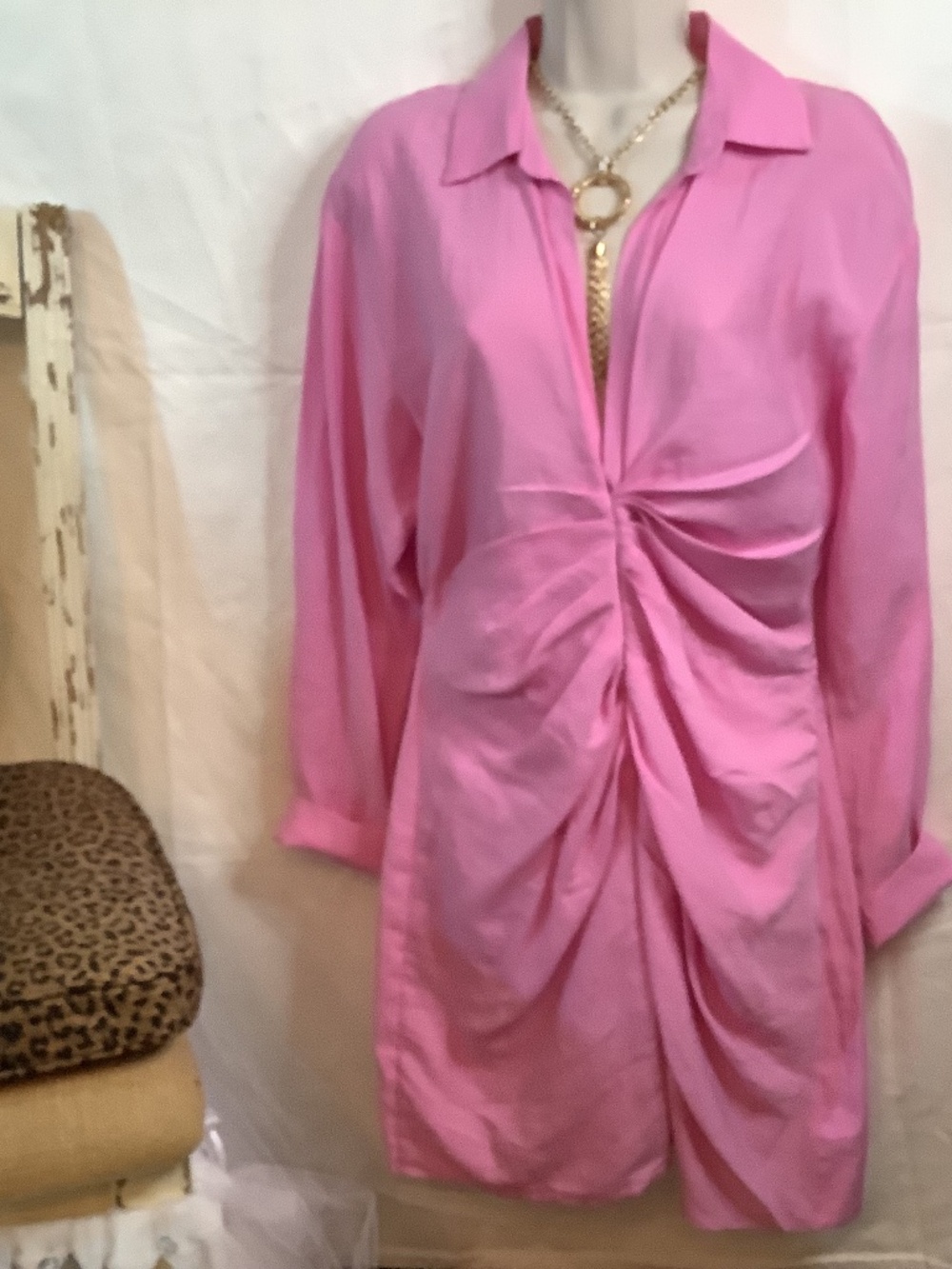 EUC Zara pink dress long sleeves sz. L